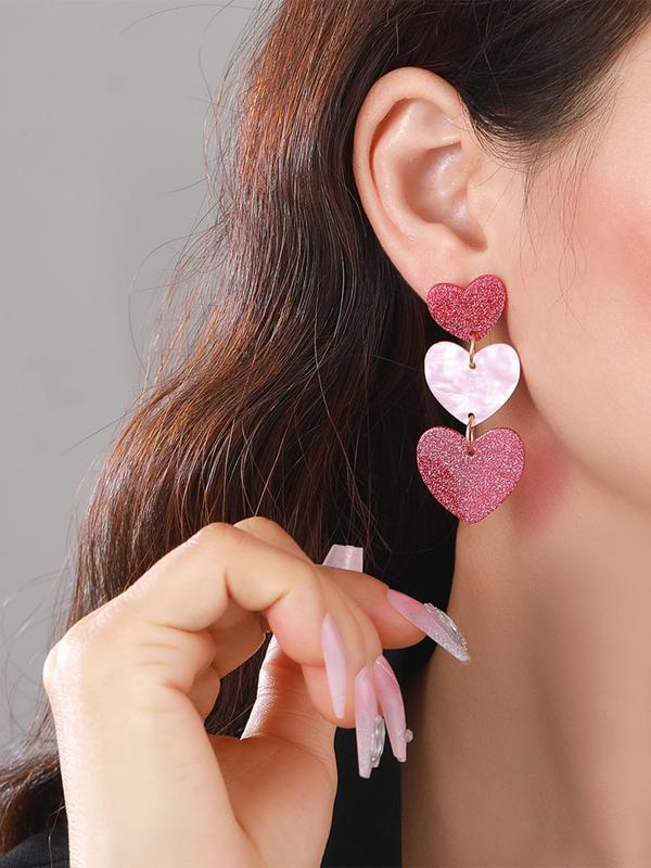 Shiny Heart-shaped Patchwork Dangle Earrings, Cute Cartoon Acrylic Jewelry for Women, Trendy Jewelry Gift for Party and Daily Life Valentine's Day Gift