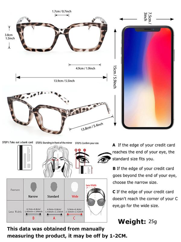 Unisex Fashion Leopard Pattern Clear Square Frame Eyeglasses, Trendy Casual Eyeglasses for Everyday Use, Fashion Accessories for Outdoor Activities