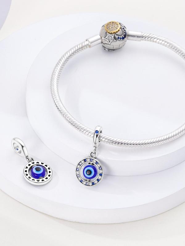 Evil Eye Design Dangle Charm,  Round Shaped Rhinestone Decor Beaded Charm, DIY Jewelry Accessories for Making Bracelet Bangle Necklace, Trendy All-match & Exquisite Jewelry for Birthday Gift