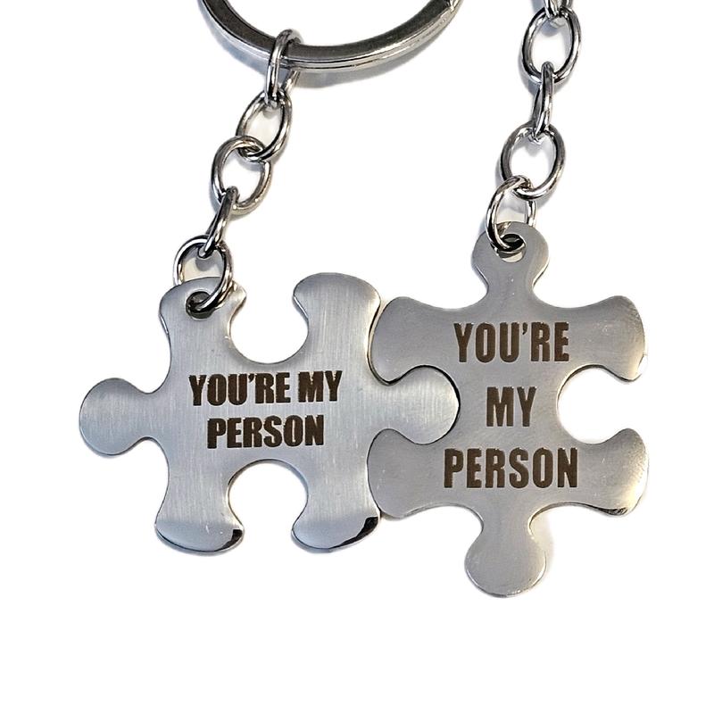 You're My Person Set of 2 Keychains. Puzzle Pieces. Engraved. Custom options avaliable. fun keychains