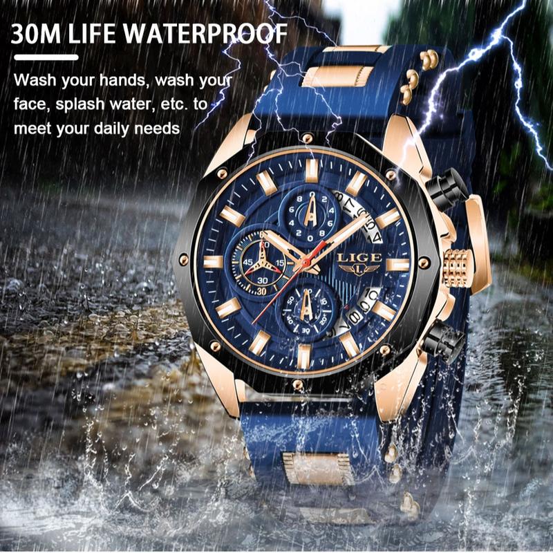 LIGE Men Watches Fashion Outdoor Waterproof Men's Sport Quartz Watch With Chronigraph Men's Round watch