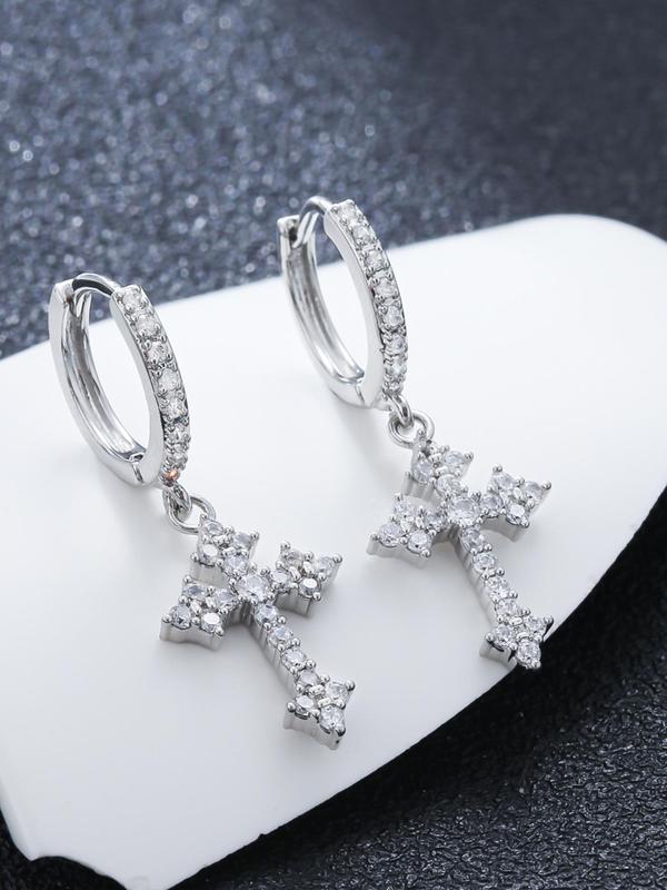 1 Pair Rhinestone Decorated Hoop Earrings, Fashionable Dangle Earrings for Men, Classic and Versatile Accessories