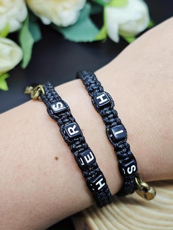 Couple Bracelet, Fashionable Letter Pattern Braided Bracelet for Women & Men, Trendy All-match & Exquisite Jewelry for Birthday Gift