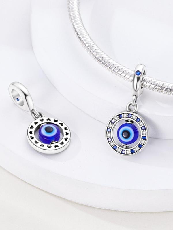 Evil Eye Design Dangle Charm,  Round Shaped Rhinestone Decor Beaded Charm, DIY Jewelry Accessories for Making Bracelet Bangle Necklace, Trendy All-match & Exquisite Jewelry for Birthday Gift