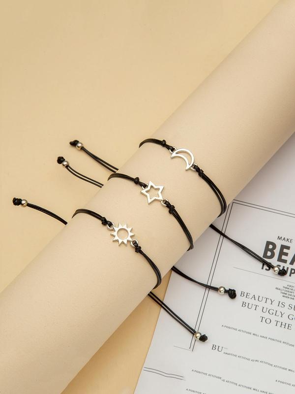 3pcs Simple Star Decor Hollow out Design Adjustable Bracelet, Fashion Jewelry for Party, Daily Clothing Decor, Trendy All-match & Exquisite Jewelry for Birthday Gift