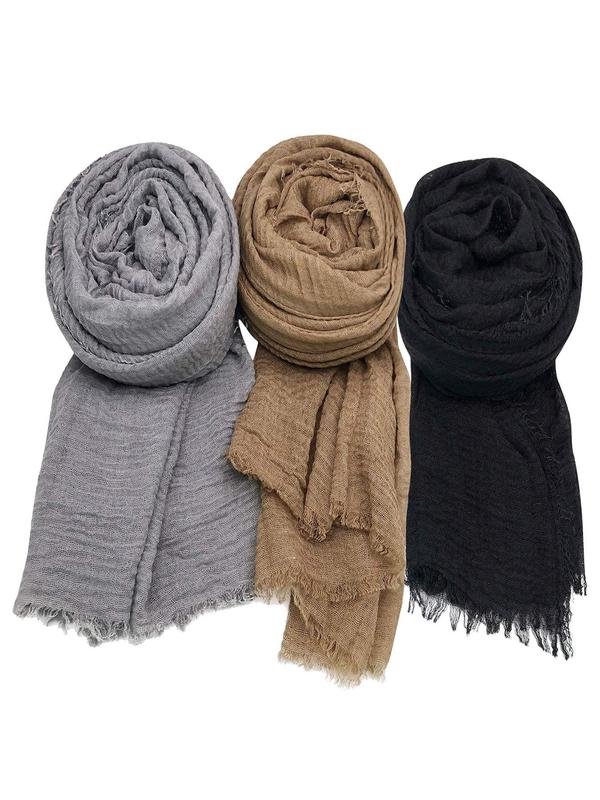 Women's Elegant Plain Color Crinkle Scarf (3pcs set), Casual Soft Comfortable Shawl, Fashionable Wrap Headscarf for All Seasons, Women Accessories for Daily Wear