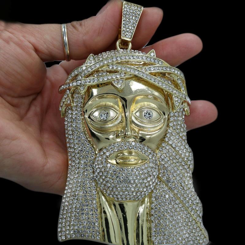 MEN'S JUMBO SIZE JESUS HEAD HIP HOP ICED GOLD SILVER PLATED CUBIC ZIRCONIA BLING CHARM PENDANT JEWELRY ACCESSORY