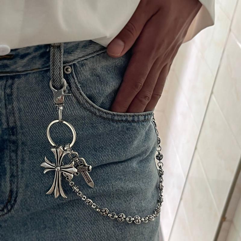 Hip hop punk style multi-element pants chain bag hanging chain sword round bead cross waist chain lobster buckle pendant jeans chain Personalized Retro