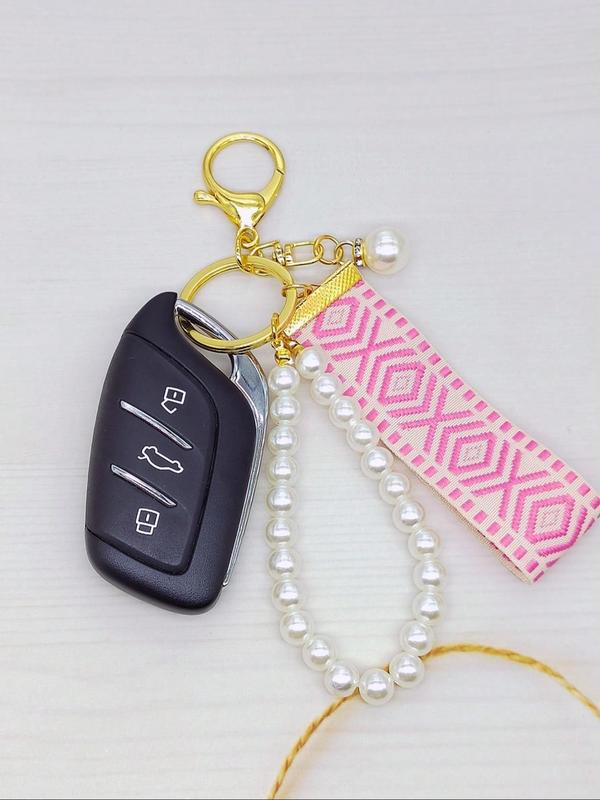 Faux Pearl Decor Car Keychain, Cute Keychain for Women & Girls, Fashion Keychain for Car Key, Bag Charm, Phone Charm, Universal Keychain for Daily Use