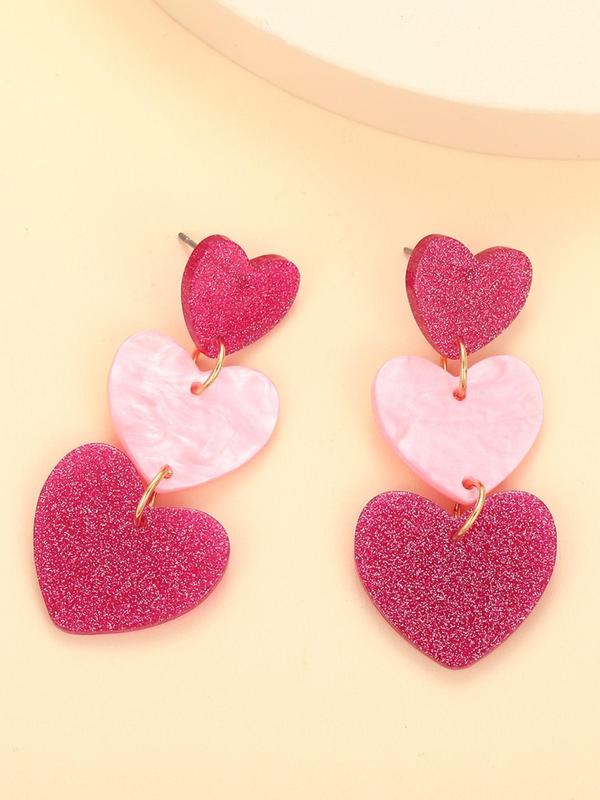 Shiny Heart-shaped Patchwork Dangle Earrings, Cute Cartoon Acrylic Jewelry for Women, Trendy Jewelry Gift for Party and Daily Life Valentine's Day Gift