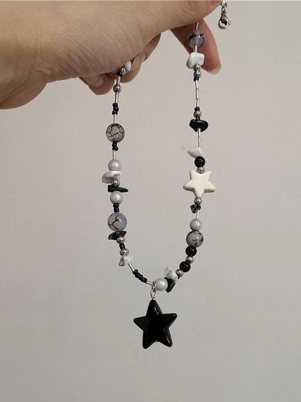 Vintage Star Design Pendant Necklace, Punk Style Beaded Necklace for Party, Daily Decor, Trendy All-match & Exquisite Jewelry for Birthday Gift