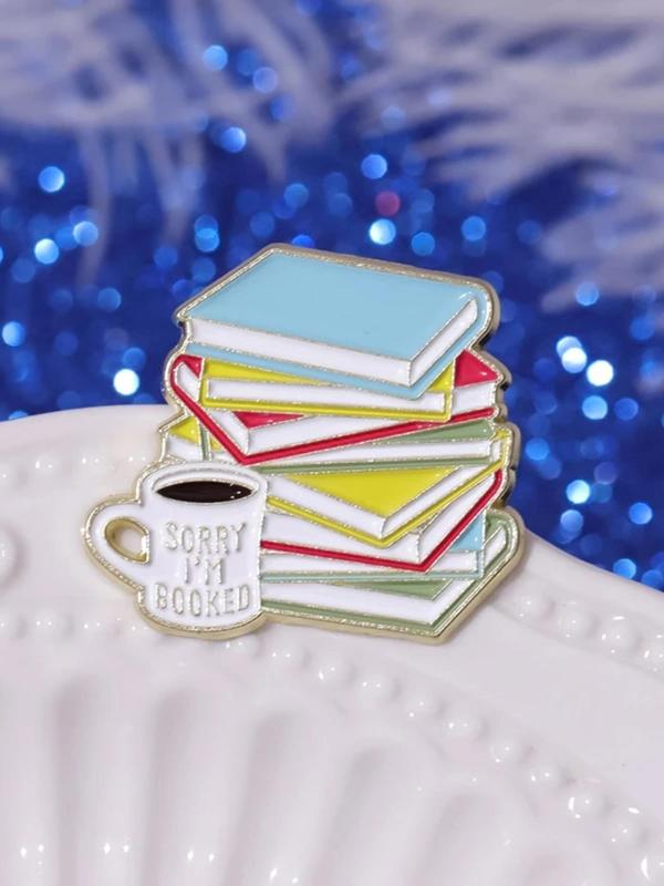 Unisex Cute Book & Coffee Design Brooch,  Enamel Pins, Preppy Style Enamel Pin for Daily Clothing Decor, Fashion Trendy Vintage Accessories As Birthday Gift