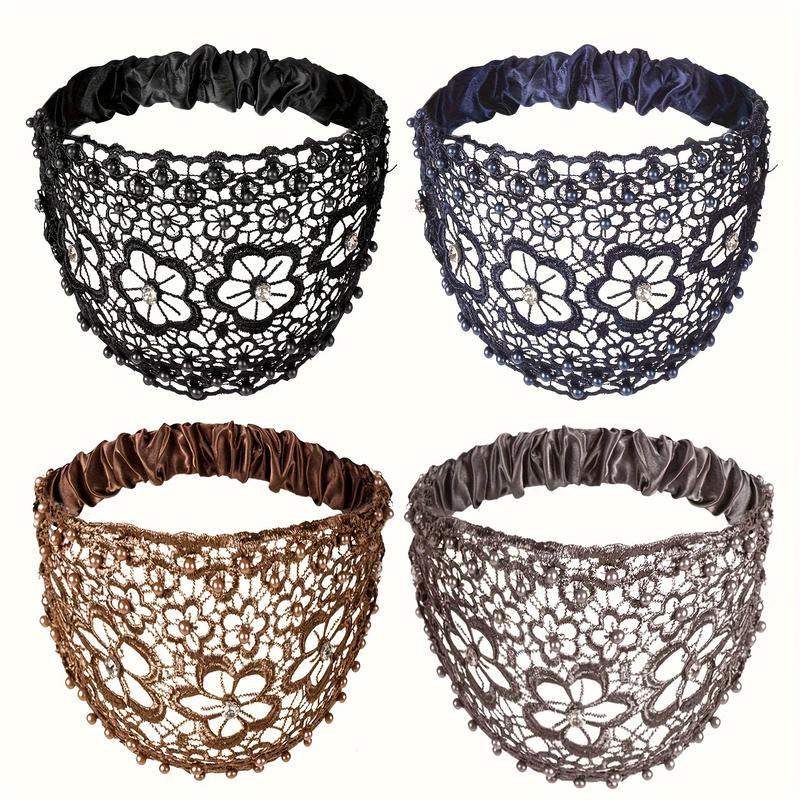 4-Pack Boho Chic Hair Ties with Pearls, Wide Hair Bows, and Vintage Elastic Hair Accessories