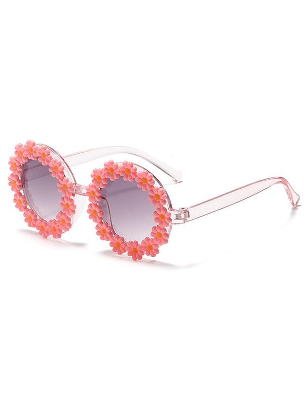 1 Pair Simple Floral Decor Sunglasses for Everyday Use, Summer Round Frame Fashion Sunglasses, Travel Accessories