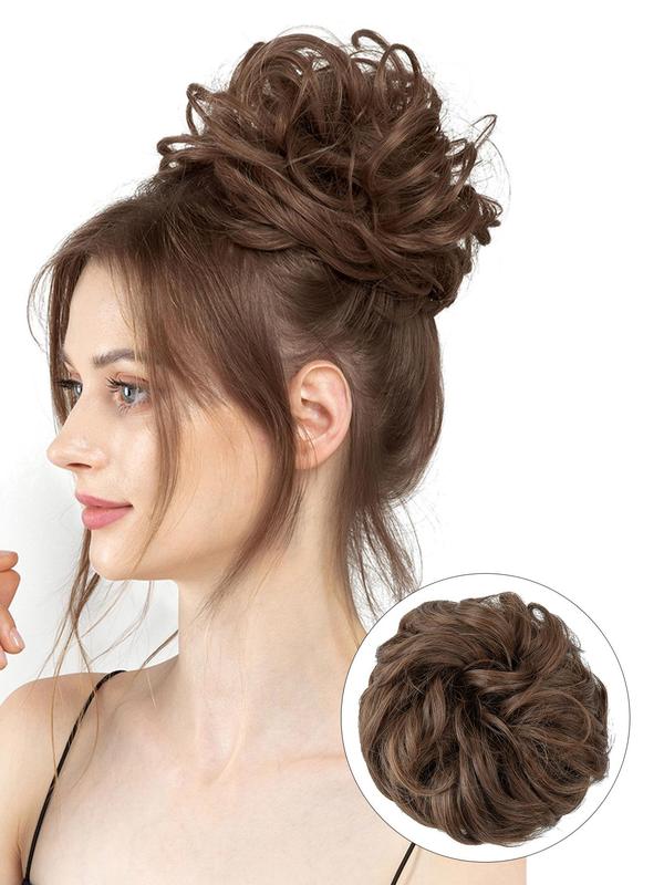 6 Inch Fashionable Solid Color Wavy Hair Bun, Natural Fluffy Hair Bun, Synthetic Hairpiece for Daily Use, Messy Elastic Scrunchies Style Hair Bun