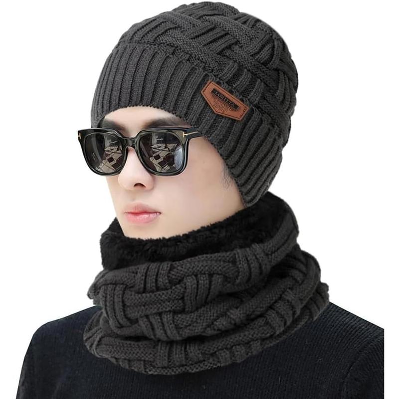 3-Pieces Winter Beanie Hat Scarf and Touch Screen Gloves Set Warm Knit Skull Cap for Men Women