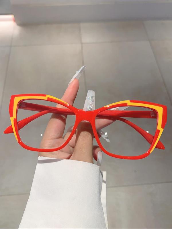 2024 Retro New Trend Eyeglasses, Trendy Colorblock Eyeglasses for Everyday Use, Fashion All-match Large Cat Eye Frame Eyewear, Travel Accessories