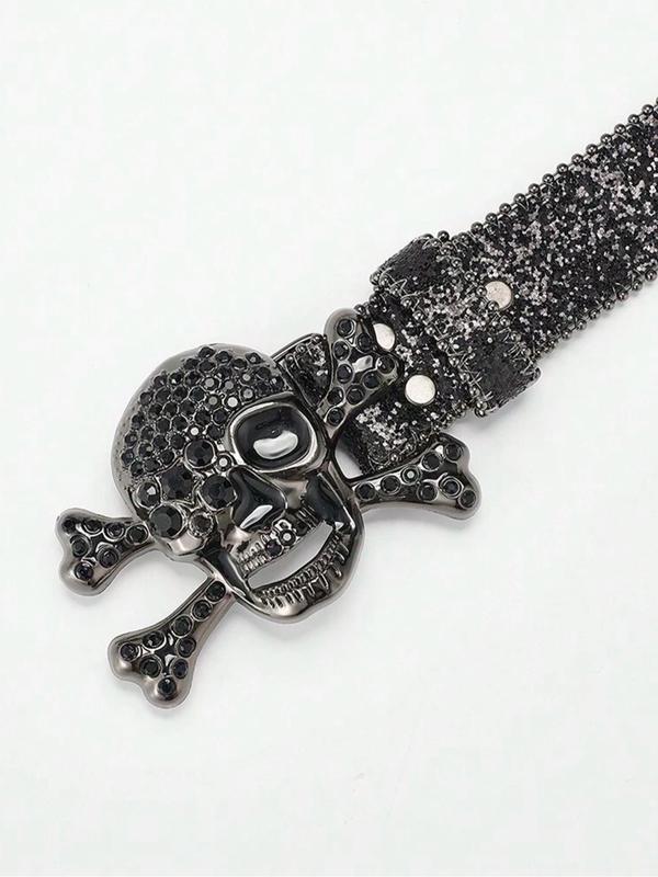 Punk Style Rhinestone Decor Skull Buckle Fashion Luxury  Designer Belt for Party, Daily Clothing Decor, Trendy All-match & Exquisite Belt for Birthday Gift