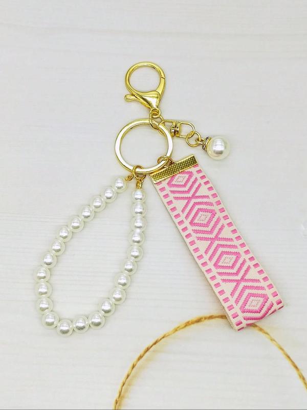 Faux Pearl Decor Car Keychain, Cute Keychain for Women & Girls, Fashion Keychain for Car Key, Bag Charm, Phone Charm, Universal Keychain for Daily Use