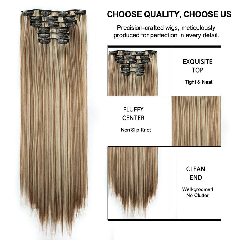 24 Inch Long Straight Synthetic Hair Extensions, 6 pcs Clip in Wigs for Women’s Daily Use, Gorgeous Natural Fluffy Hairpieces with Great Quality, 2025 Trendy Female Matching Wigs for all Occasions