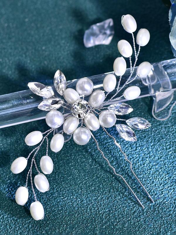 Faux Pearl & Rhinestone Decorated Hair Comb, Elegant Hair Accessories for Wedding Bridal Party Formal Occasions, Minimalist Headwear Suitable for Thick Hair