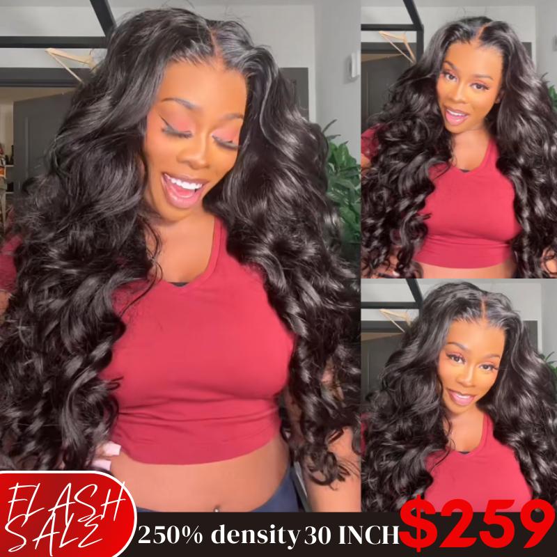 Amanda Hair Glueless Pre bleached 13x4 Lace Frontal 6x4 Pre-cut Lace Closure Loose Wave Wigs with Curtain Bangs Body Wave Clear Transparent Lace Nature Wave Wig For Women