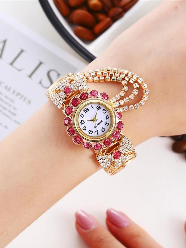 Women's Luxury Rhinestone Decorated Quartz Watch, Exquisite Trendy Wristwatch, Fashionable Watch for Women As Gift without Box