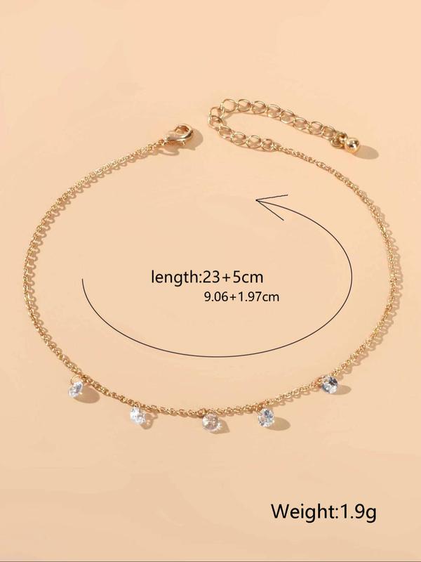 Elegant Plain Rhinestone Decorated Anklet for Women and Girls, Fashionable Alloy Jewelry Accessories, Gift for Friends