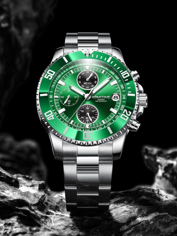 Men's Business Fashion Round Dial Analog Quartz Watch, Fashion Waterproof Luminous Chronograph Watch for Party, Daily Decor, Trendy All-match & Exquisite Watch for Birthday Gift with Box