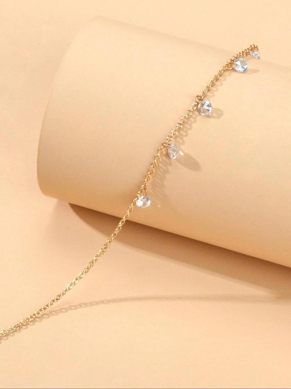 Elegant Plain Rhinestone Decorated Anklet for Women and Girls, Fashionable Alloy Jewelry Accessories, Gift for Friends