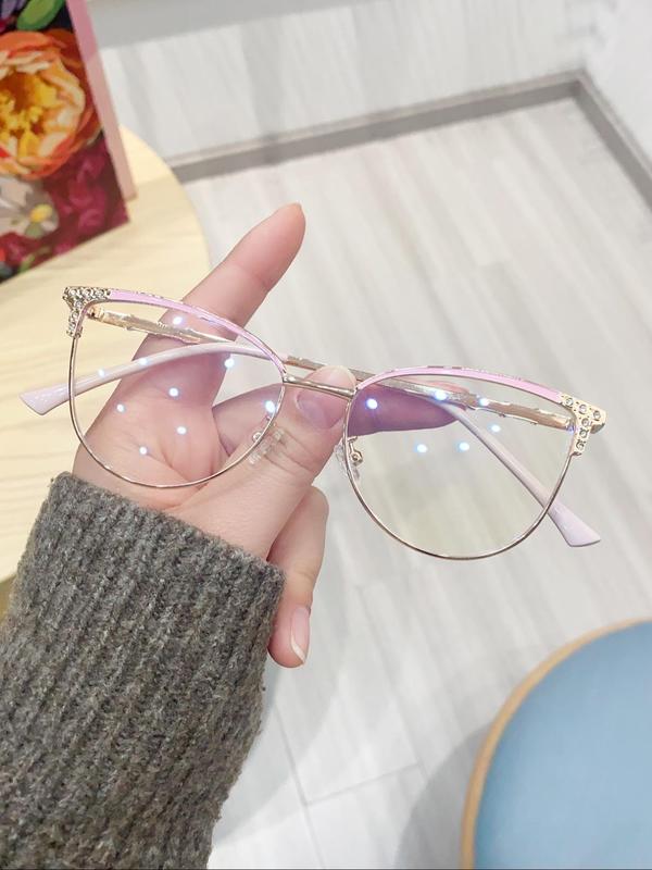 Rhinestone Decor Cat Eye Frame Eyeglasses (1 Pair), Trendy Casual Eyeglasses for Women, Fashion Accessories for Daily Use