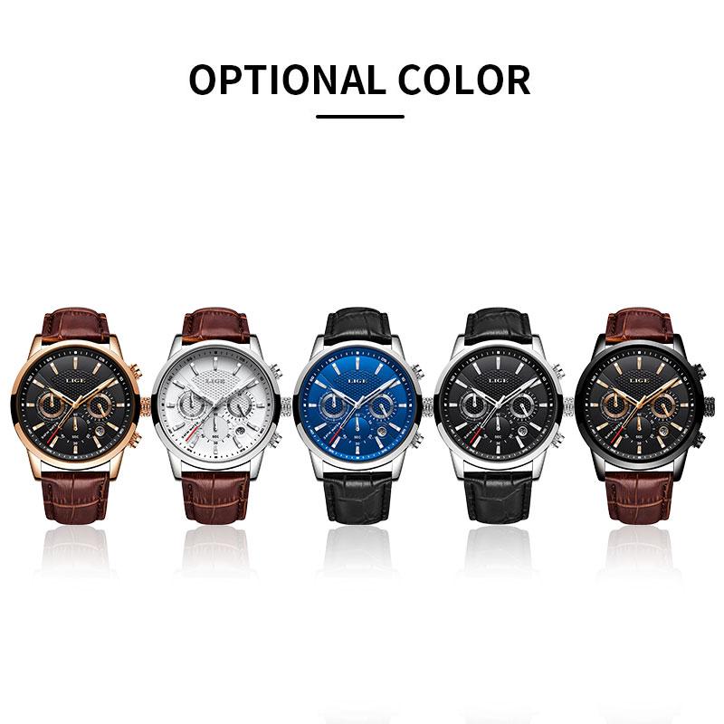 LIGE waterproof luminous multifunctional  quartz cool watch adult stainless steel  Retro   Round