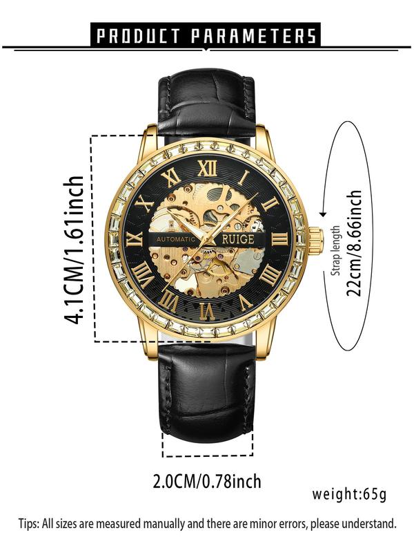 Men's Classic Skeleton Mechanical Watch, Fashion Round Dial Luminous Waterproof Watch for Party, Daily Decor, Trendy All-match & Exquisite Watch for Birthday Gift with Box