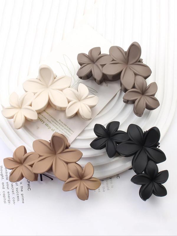 4pcs Simple Solid Color Plain Flower Design Hair Claw Clips, Daily Casual Versatile Hair Accessories for Women, Matt Easy Grasping Clip for Hairstyle Ideas