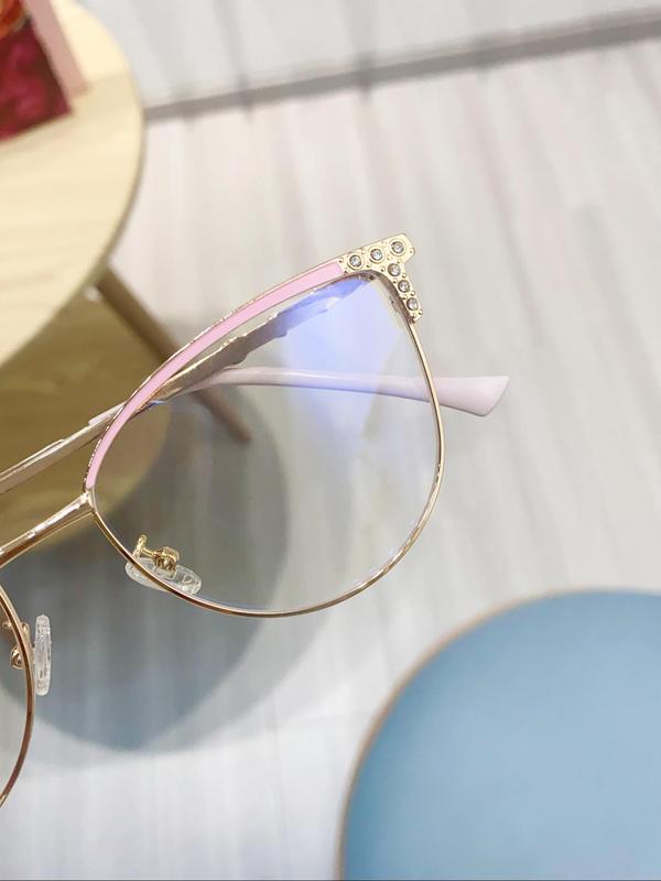 Rhinestone Decor Cat Eye Frame Eyeglasses (1 Pair), Trendy Casual Eyeglasses for Women, Fashion Accessories for Daily Use