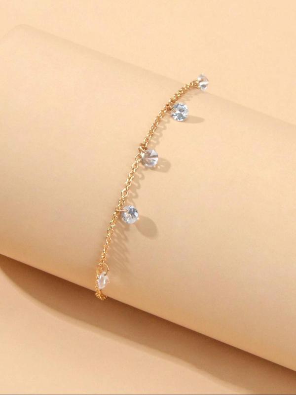 Elegant Plain Rhinestone Decorated Anklet for Women and Girls, Fashionable Alloy Jewelry Accessories, Gift for Friends