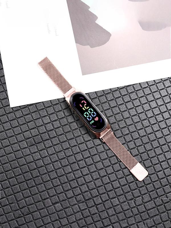 Women's Fashion Digital Watch, 2024 New Style Casual Digital Watch with Magnetic Milanese Strap, Trendy All-match & Exquisite Watch for Birthday Gift