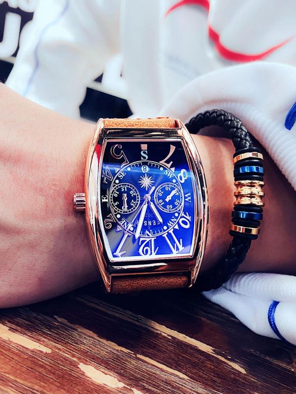 Men's Business Fashion Round Dial Quartz Watch, with Box, Fashion Watch for Party, Daily Clothing Decor, Trendy All-match & Exquisite Watch As Gift