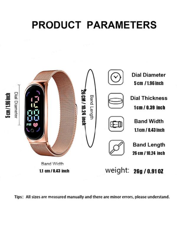 Women's Fashion Digital Watch, 2024 New Style Casual Digital Watch with Magnetic Milanese Strap, Trendy All-match & Exquisite Watch for Birthday Gift