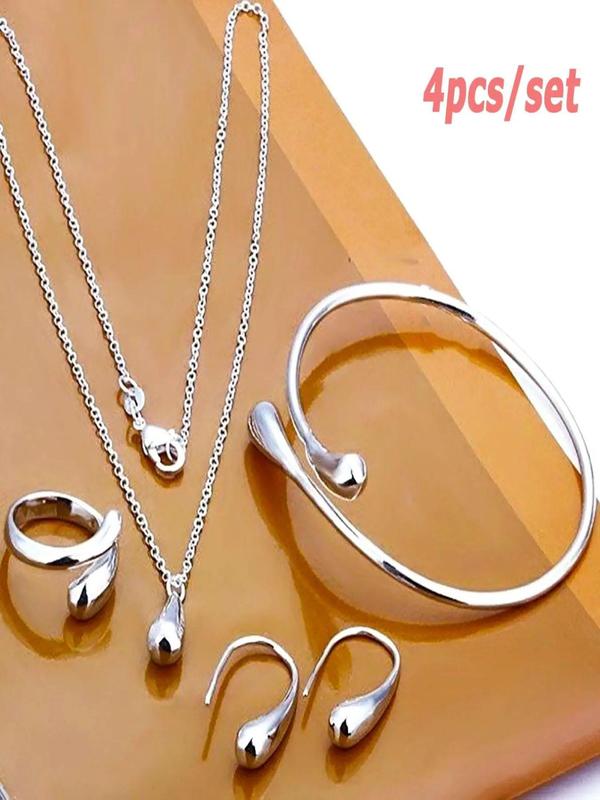 Summer Elegant Fashion Jewelry Set Include Bangle & Pendant Necklace & Ring & Earrings, Trendy All-match & Exquisite Jewelry for Party, Daily Clothing Decor