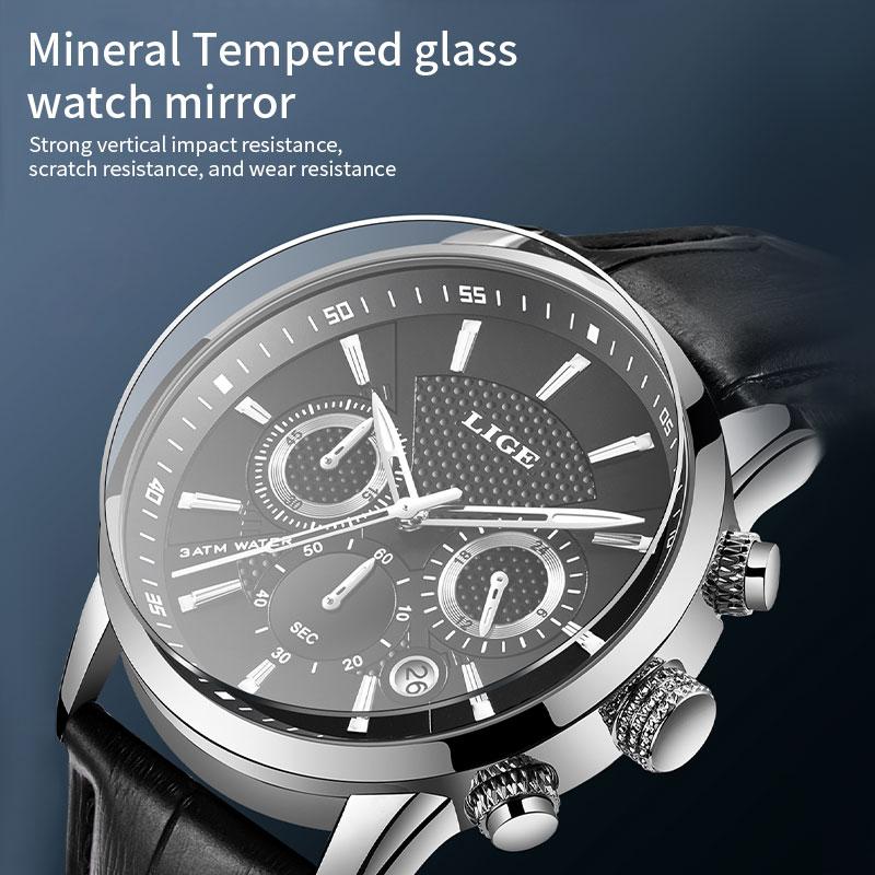 LIGE waterproof luminous multifunctional  quartz cool watch adult stainless steel  Retro   Round