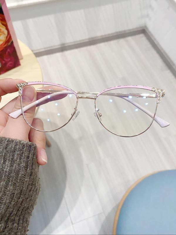 Rhinestone Decor Cat Eye Frame Eyeglasses (1 Pair), Trendy Casual Eyeglasses for Women, Fashion Accessories for Daily Use