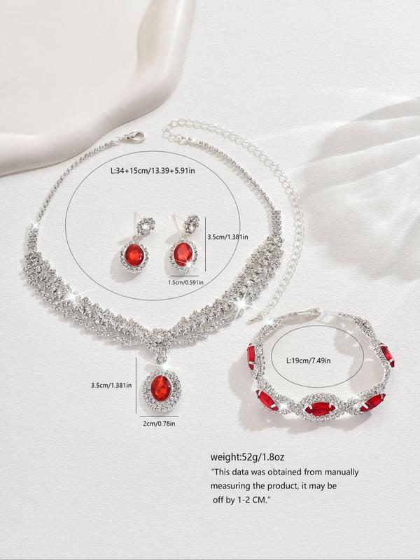 Women's Elegant Rhinestone Decorated Jewelry Set, Exquisite Trendy Necklace & Dangle Earrings & Bracelet, Chic Jewelry Set for Party Decoration