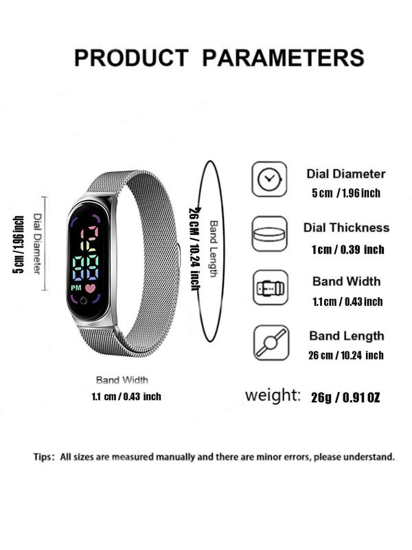 Women's Fashion Digital Watch, 2024 New Style Casual Digital Watch with Magnetic Milanese Strap, Trendy All-match & Exquisite Watch for Birthday Gift