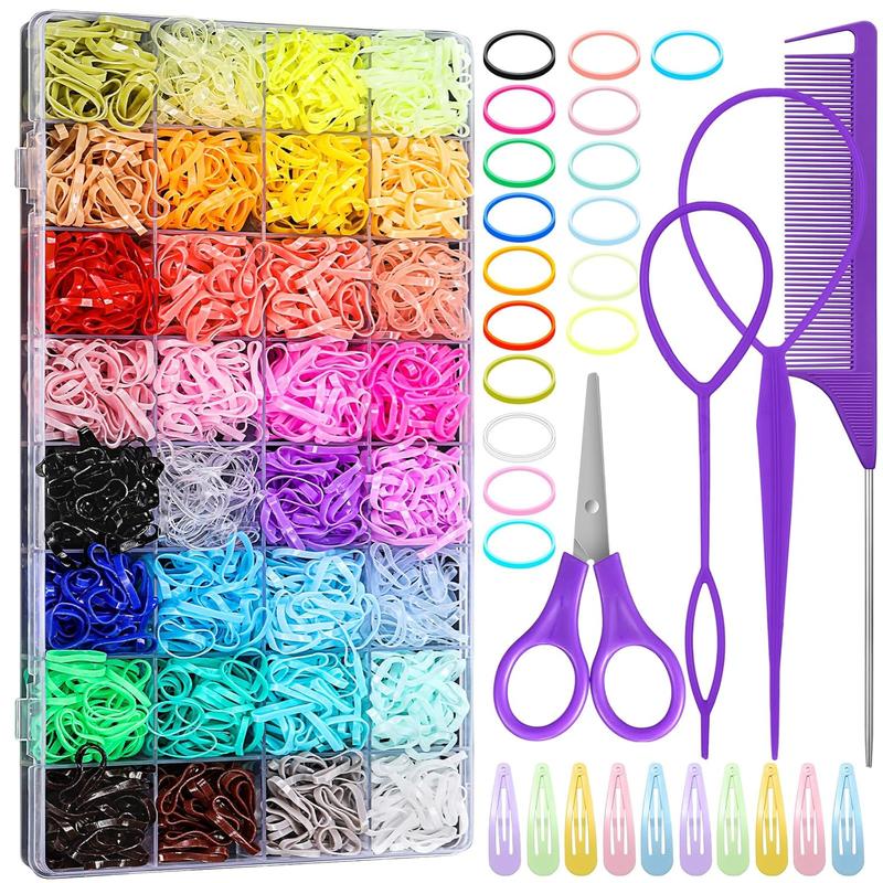 32 Colored Elastic Hair Ties, 1700 count Hair Rubber Bands Rubber Hair Ties with 14 Styling Tools Hair Tie  Hair Accessories for Girls, , ,