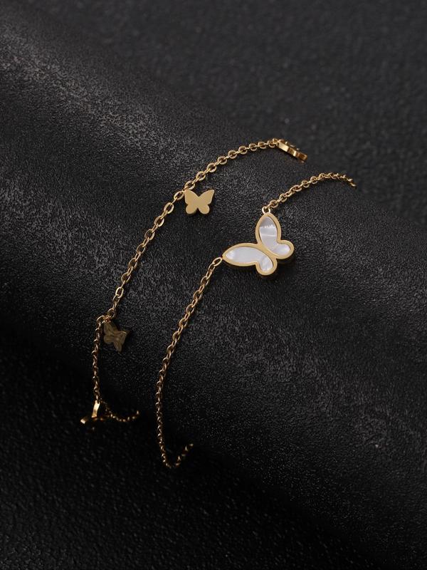 Butterfly Decor Double Layer Anklet For Women & Men, Fashion All-match Accessory, Trendy Accessories for Party and Daily Life