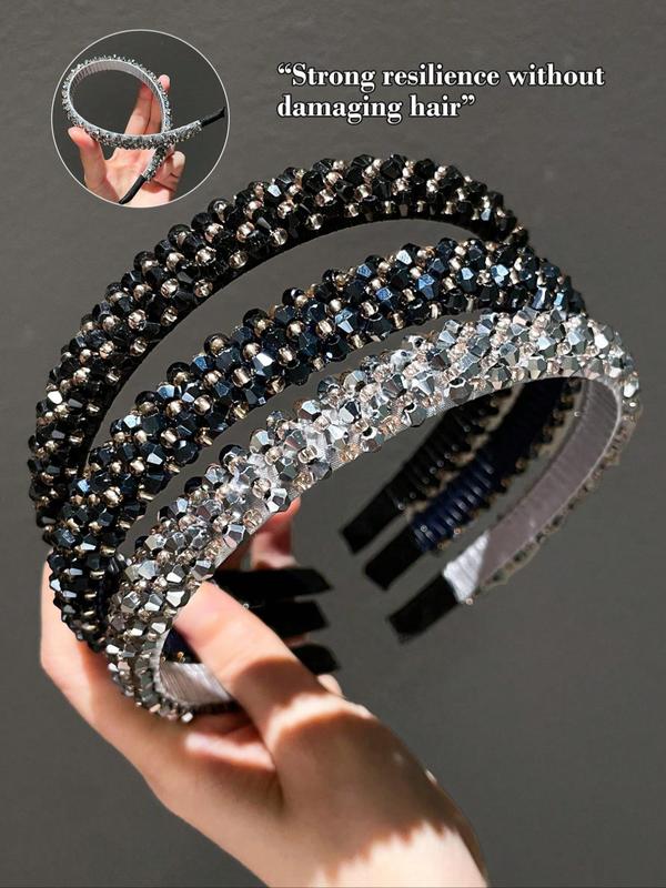 Rhinestone Decorated Hair Hoop, Elegant Hair Accessories for Women & Girls, Minimalist Headwear Suitable for Thick Hair