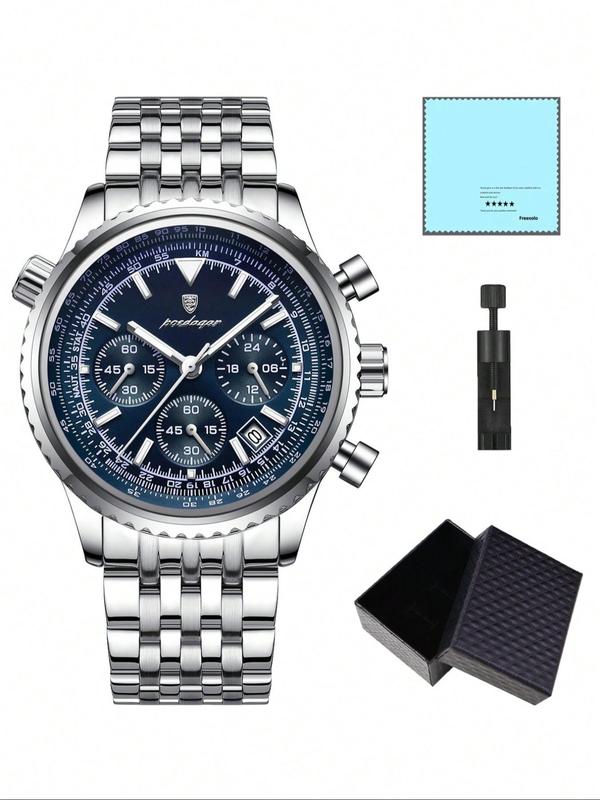 Men's Business Round Dial Analog Quartz Watch, Waterproof Luminous Fashion Watch, Including Box, Trendy All-match & Exquisite Watch for Birthday Gift