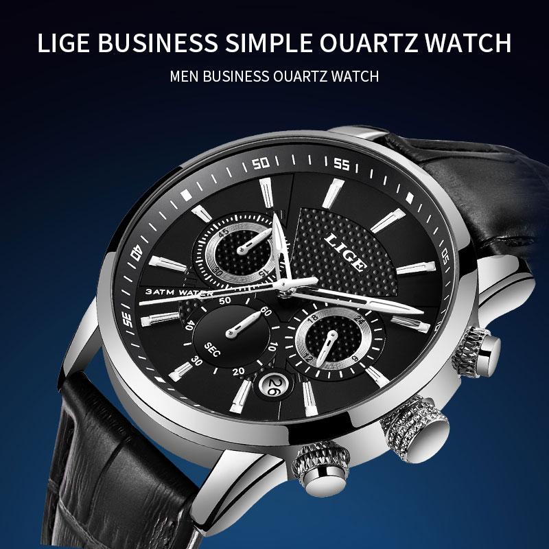 LIGE waterproof luminous multifunctional  quartz cool watch adult stainless steel  Retro   Round