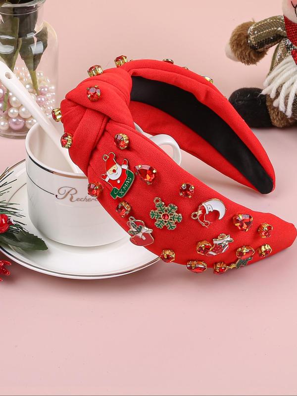 Christmas Themed Knot Design Headband, Elegant Rhinestone Decor Headband for Women & Girls, Fashion Hair Accessories for Party, Daily Clothing Decor